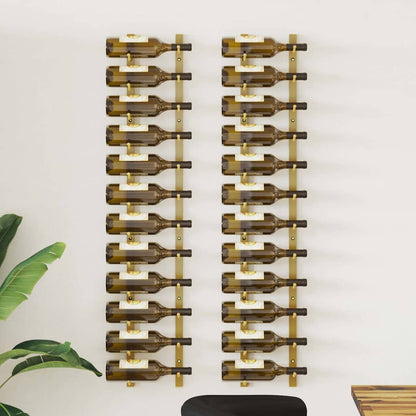 vidaXL Wall Mounted Wine Rack for 12 Bottles 2 pcs Gold Iron 1