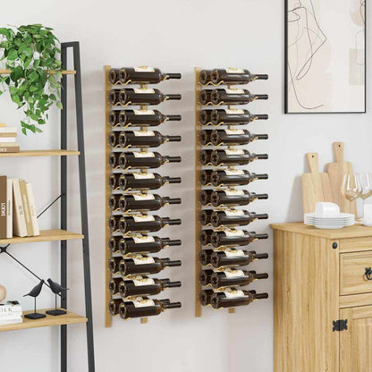 vidaXL Wall Mounted Wine Rack for 24 Bottles 2 pcs Gold Iron 3