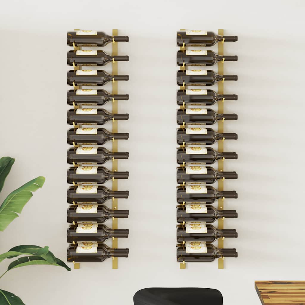 vidaXL Wall Mounted Wine Rack for 24 Bottles 2 pcs Gold Iron 1