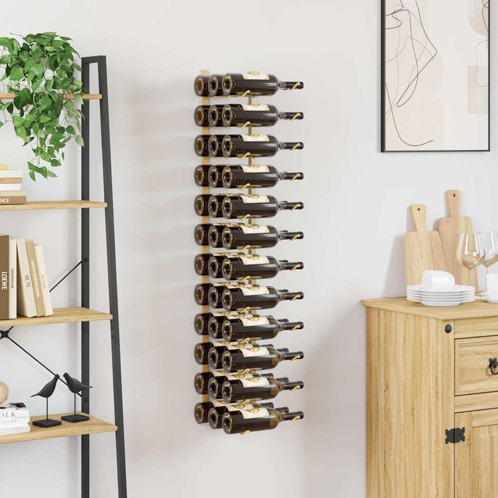 vidaXL Wall Mounted Wine Rack for 36 Bottles Gold Iron 3