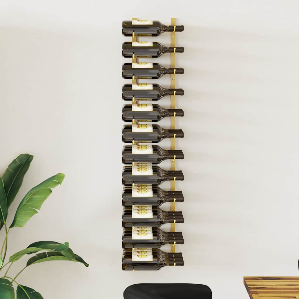 vidaXL Wall Mounted Wine Rack for 36 Bottles Gold Iron 1