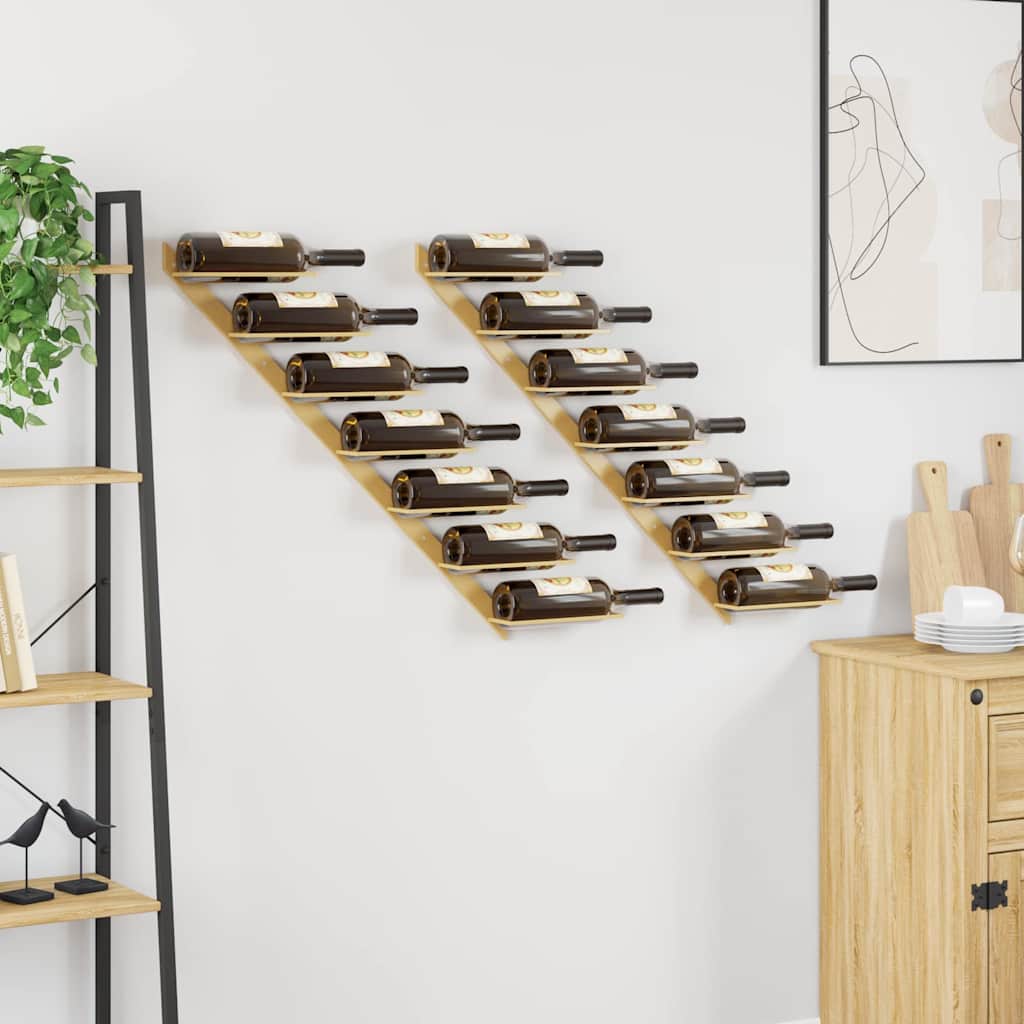 vidaXL Wall-mounted Wine Rack for 7 Bottles 2 pcs Gold Metal 3