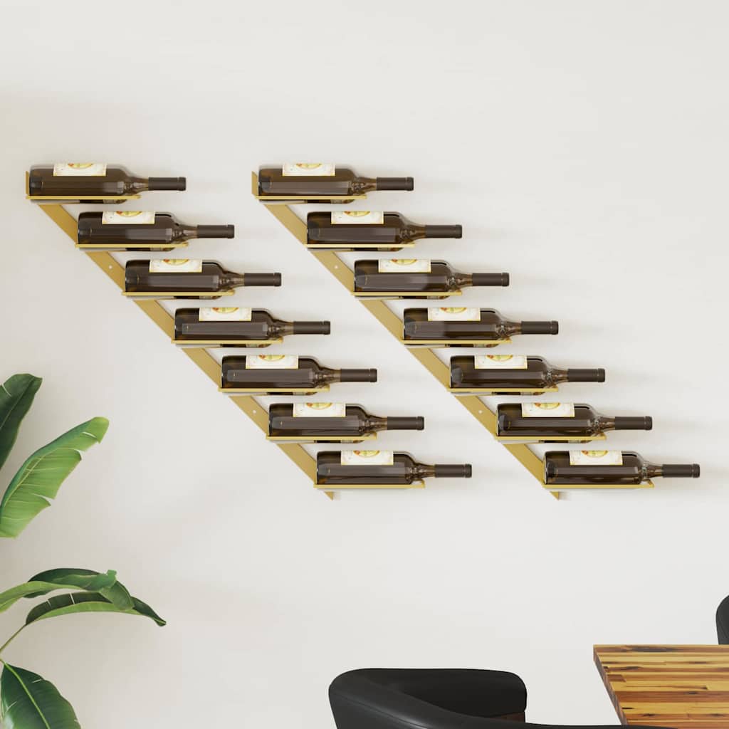 vidaXL Wall-mounted Wine Rack for 7 Bottles 2 pcs Gold Metal 1