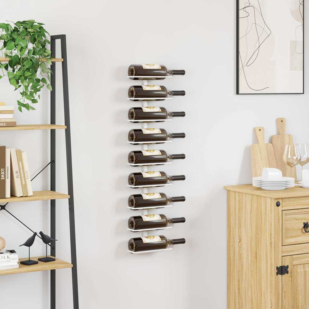 vidaXL Wall-mounted Wine Rack for 9 Bottles White Iron 3