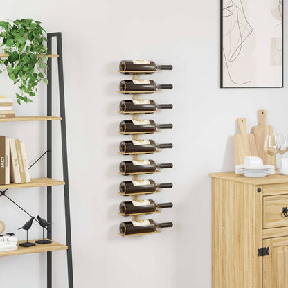 vidaXL Wall-mounted Wine Rack for 9 Bottles Gold Iron 3