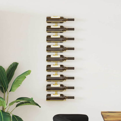 vidaXL Wall-mounted Wine Rack for 9 Bottles Gold Iron 1