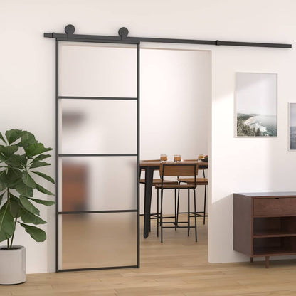 Sliding Door ESG Glass and Aluminium 76 x 205 cm Black Frosted