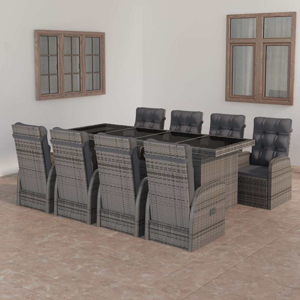 9 Piece Garden Dining Set with Cushions Poly Rattan 8