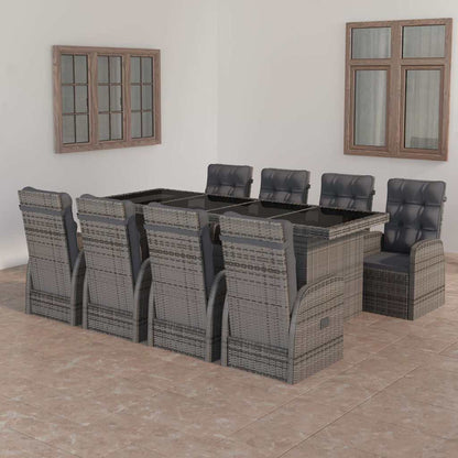 9 Piece Garden Dining Set with Cushions Poly Rattan 8