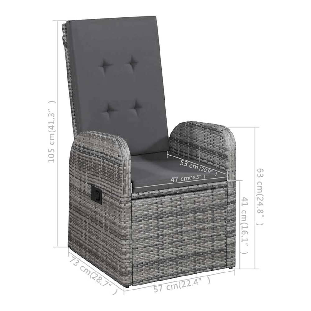 5 Piece Garden Dining Set with Cushions Poly Rattan Grey 2x chair + table