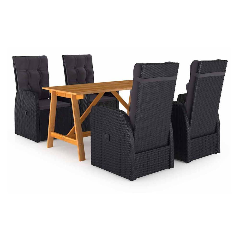 Garden Dining Cushions Poly Rattan Black chair table