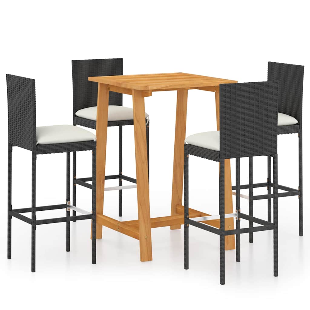 5 Piece Garden Bar Set with Cushions Poly Rattan Black 70 x 70 x 104 cm