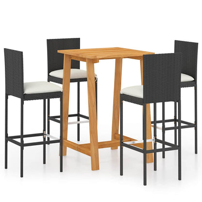 5 Piece Garden Bar Set with Cushions Poly Rattan Black 70 x 70 x 104 cm