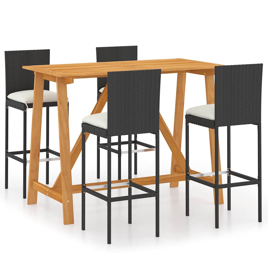 5 Piece Garden Bar Set with Cushions Poly Rattan Black 140 x 70 x 104 cm
