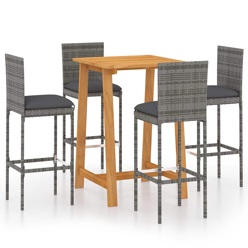 5 Piece Garden Bar Set with Cushions Poly Rattan Grey 70 x 70 x 104 cm