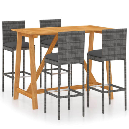 5 Piece Garden Bar Set with Cushions Poly Rattan Grey 140 x 70 x 104 cm