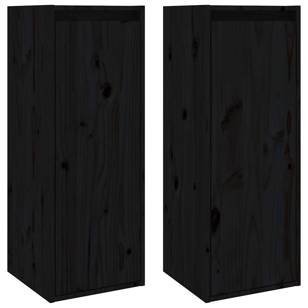 vidaXL Wall Cabinet | Set of 2 | Black | Solid pinewood | Medium | Wall Cabinet 2