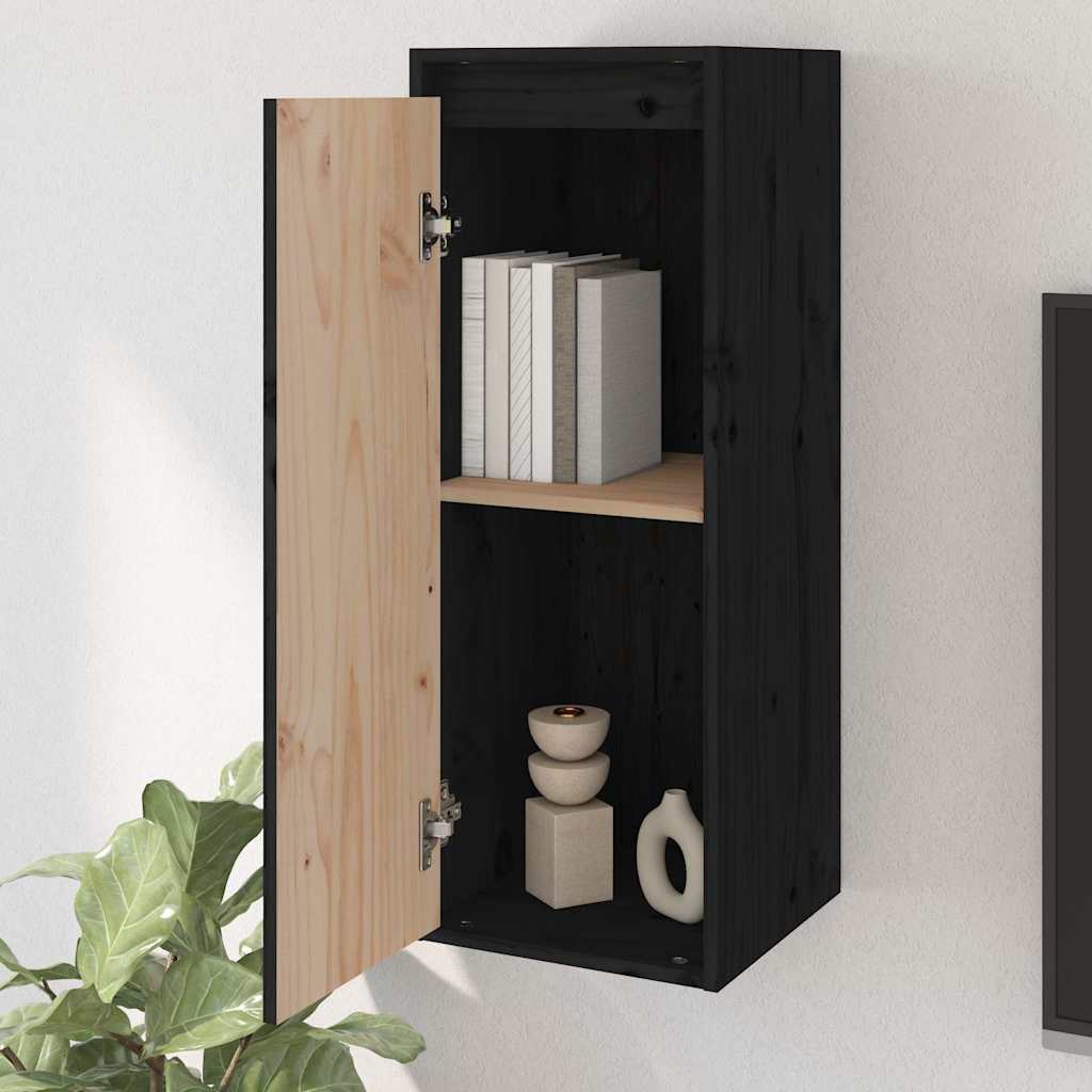 vidaXL Wall Cabinet | Set of 2 | Black | Solid pinewood | Medium | Wall Cabinet 3