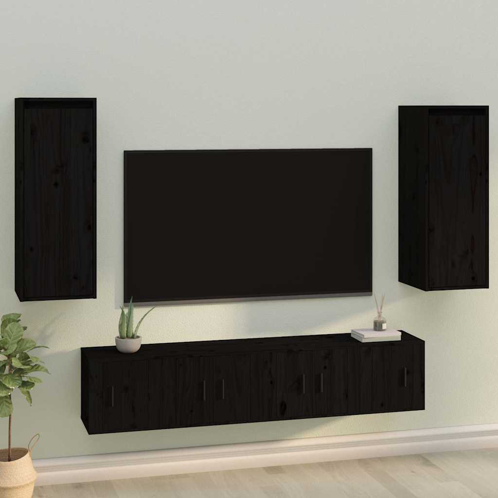 vidaXL Wall Cabinet | Set of 2 | Black | Solid pinewood | Medium | Wall Cabinet 1