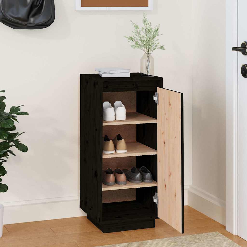 vidaXL Shoe Cabinet Black 35x35x80 cm Solid Wood Pine 3