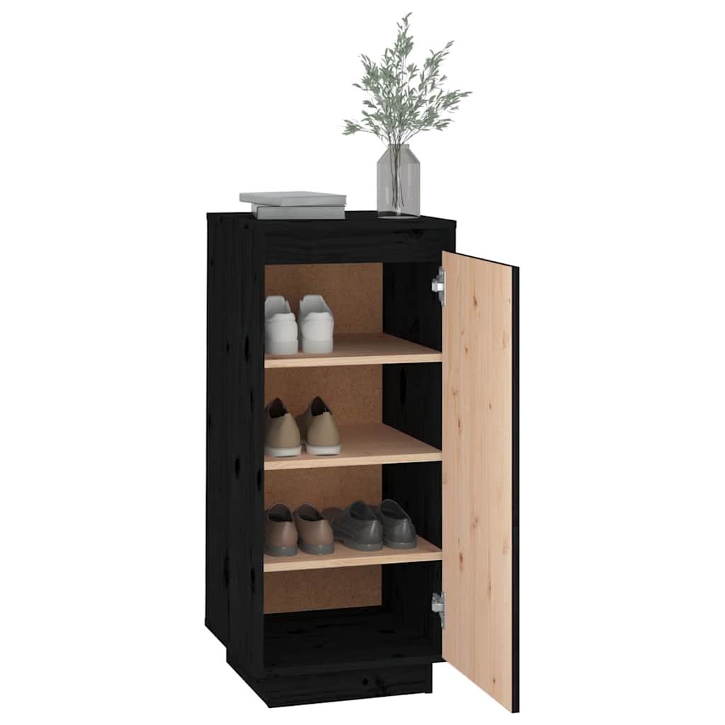 vidaXL Shoe Cabinet Black 35x35x80 cm Solid Wood Pine 4