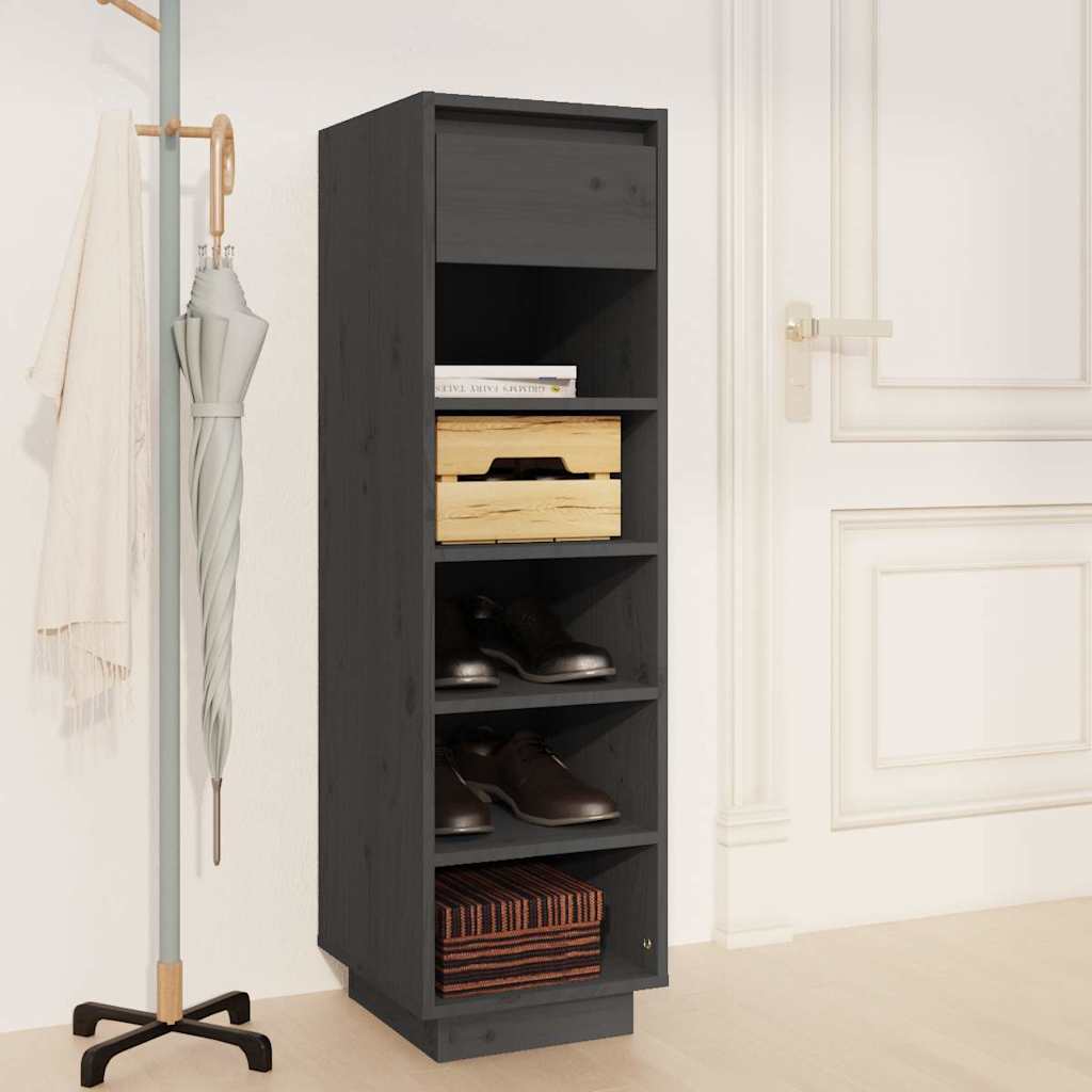 vidaXL Shoe Cabinet | Grey | Solid Pinewood | Medium | Shoe Cabinet 1