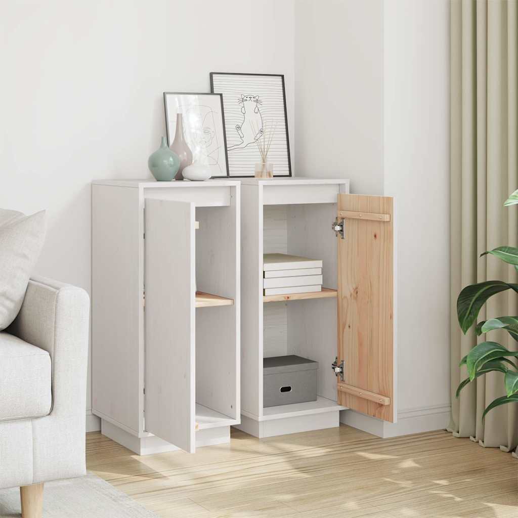 vidaXL Sideboard | Set of 2 | White | Solid pinewood | 31.5x34x75 cm | Sideboard 3