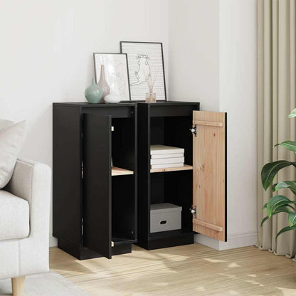 vidaXL Sideboards 2 pcs Black 31.5x34x75 cm Solid Wood Pine 3