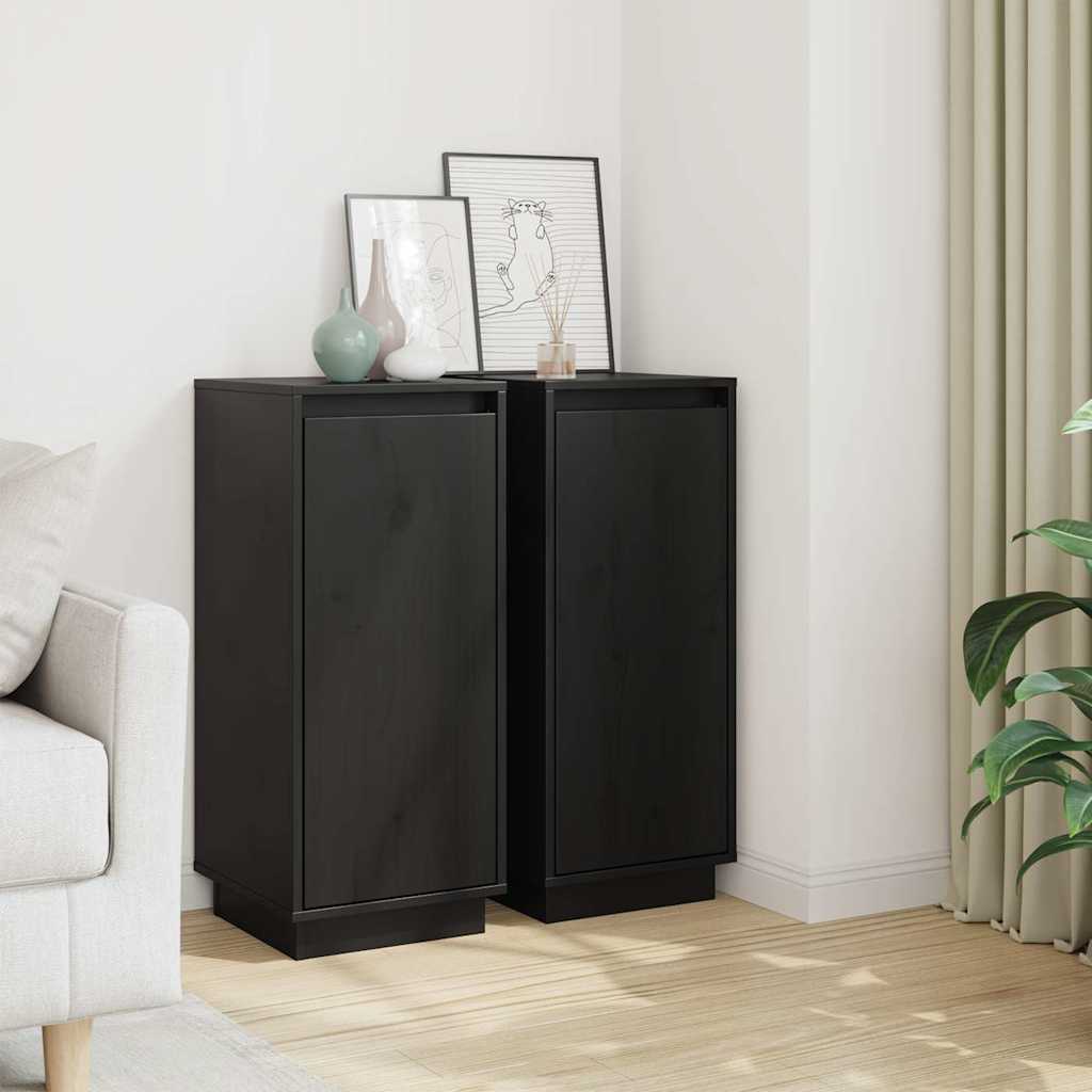 vidaXL Sideboards 2 pcs Black 31.5x34x75 cm Solid Wood Pine 1