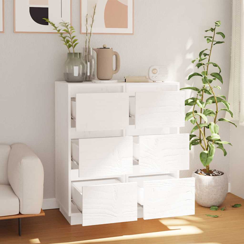 vidaXL Sideboards 2 pcs White 32x34x75 cm Solid Wood Pine 3