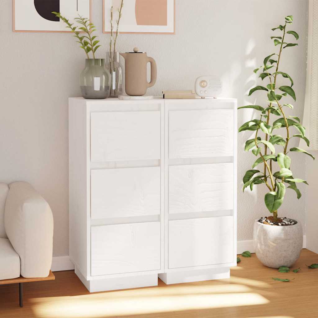 vidaXL Sideboards 2 pcs White 32x34x75 cm Solid Wood Pine 1