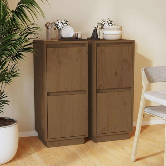 vidaXL Sideboards 2 pcs Honey Brown Solid Wood Pine in a room setting