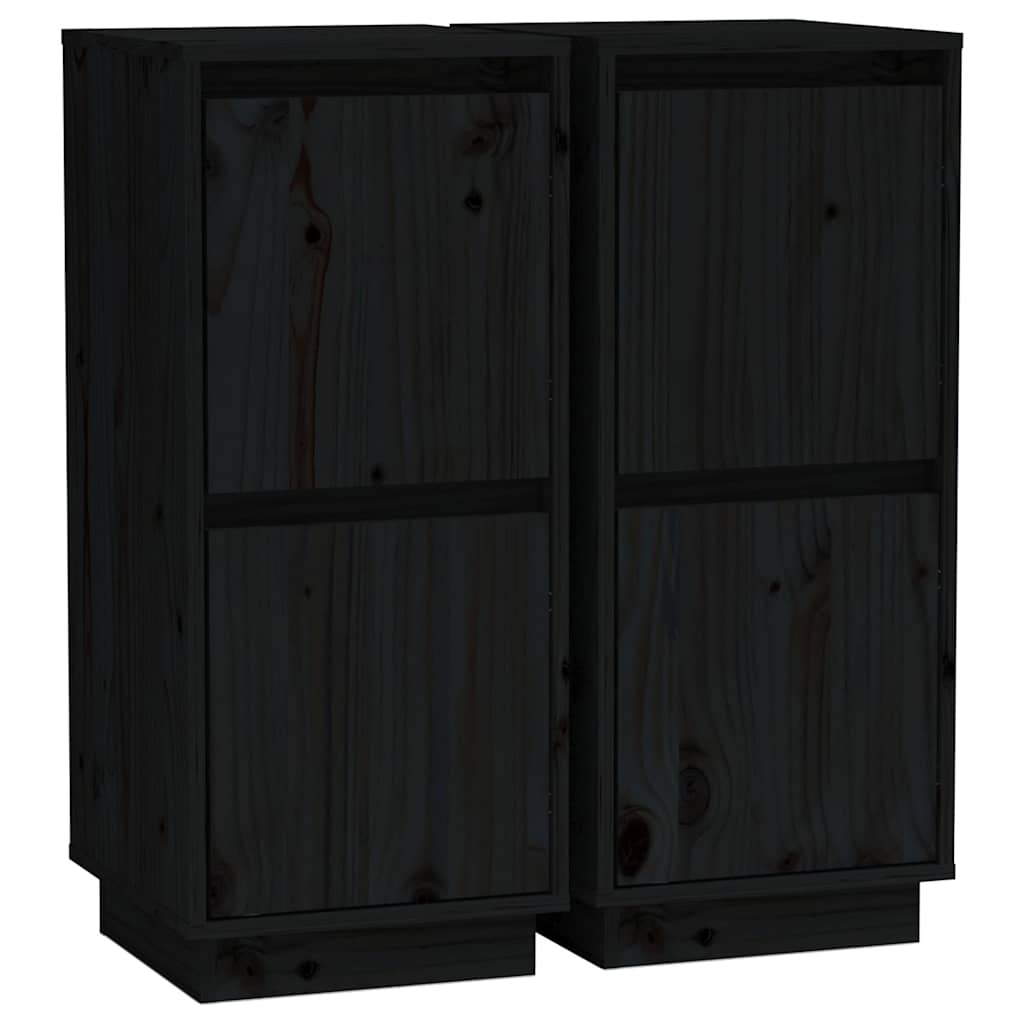 vidaXL Sideboards 2 pcs Black 31.5x34x75 cm Solid Wood Pine 2