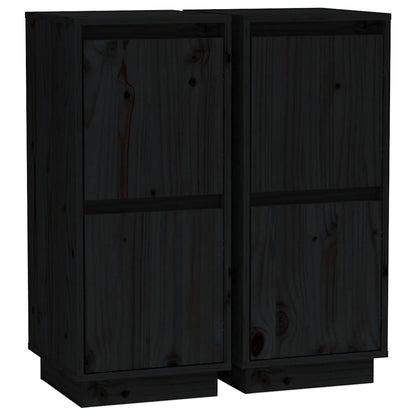 vidaXL Sideboards 2 pcs Black 31.5x34x75 cm Solid Wood Pine 2