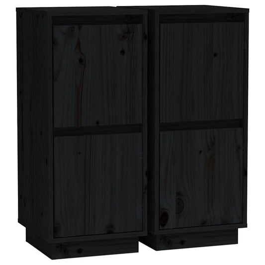 Two black solid wood pine sideboards shown together from a slight angle