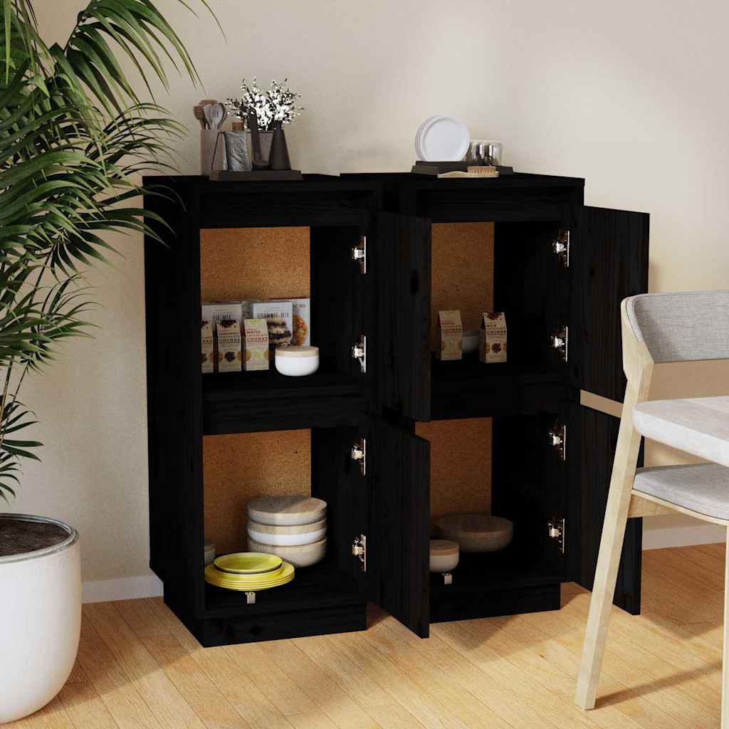 vidaXL Sideboards 2 pcs Black 31.5x34x75 cm Solid Wood Pine 3