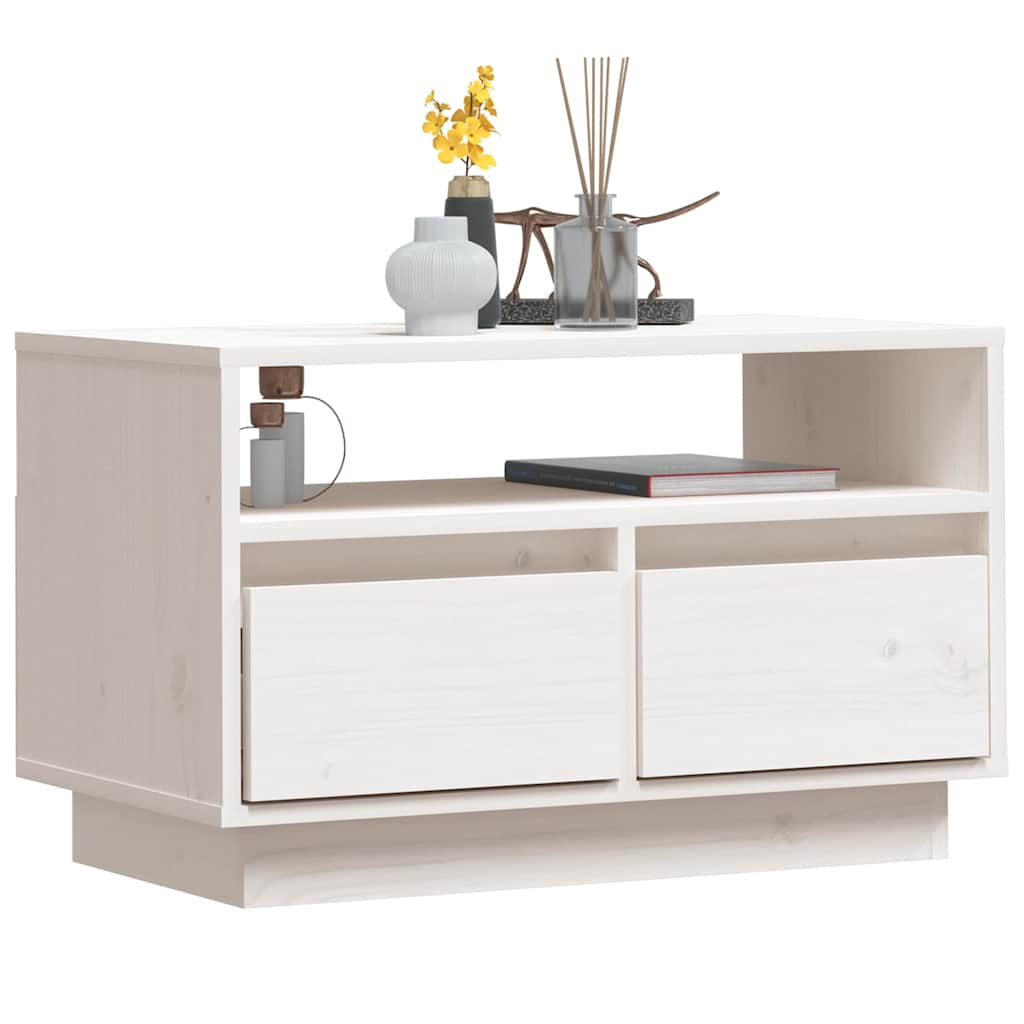 vidaXL TV Cabinet | White | Solid Pine Wood | 60 cm x 35 cm x 37 cm | TV Cabinet 4