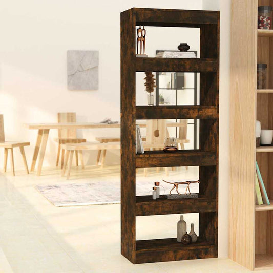 vidaXL Book Cabinet/Room Divider Smoked Oak in a room with books and decorative items