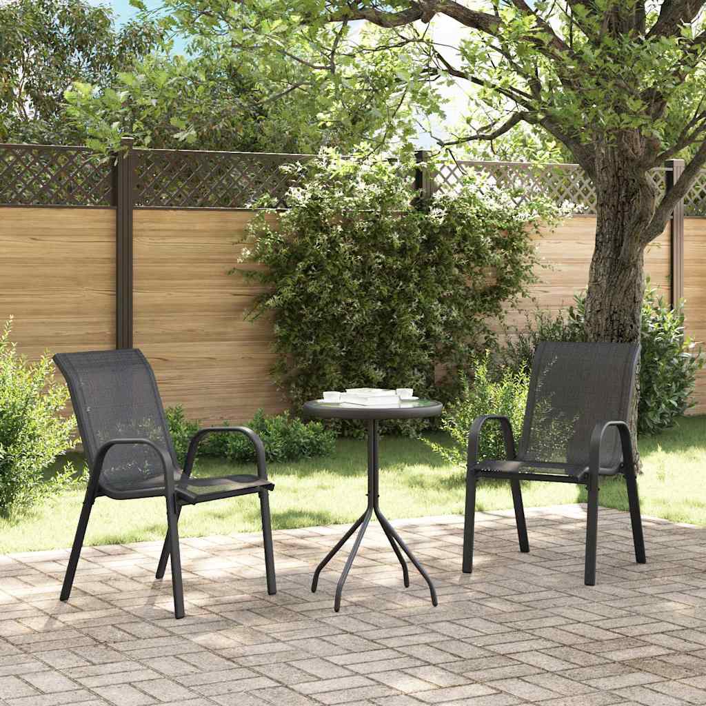 vidaXL Stackable Garden Chairs 2 pcs Black Textilene Fabric 3