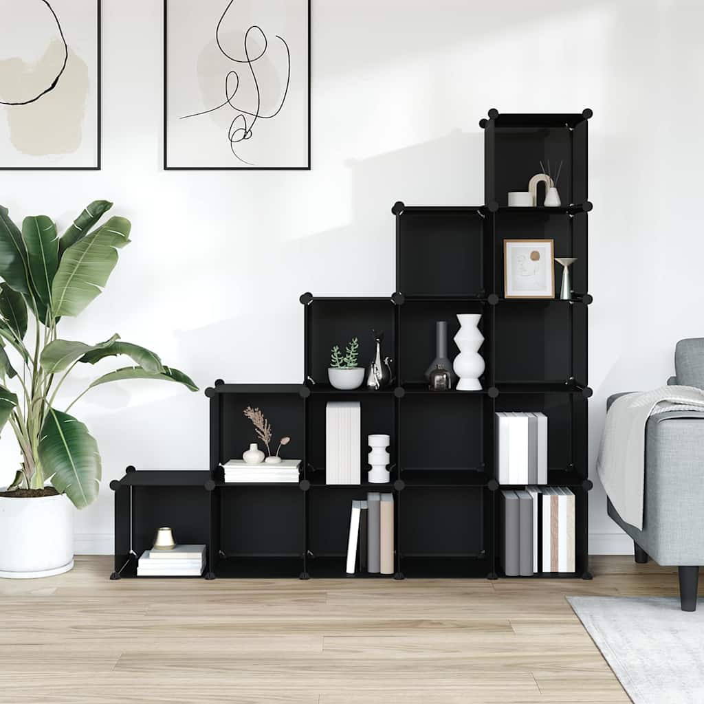 vidaXL Storage Cube Organiser with 15 Cubes Black PP 3