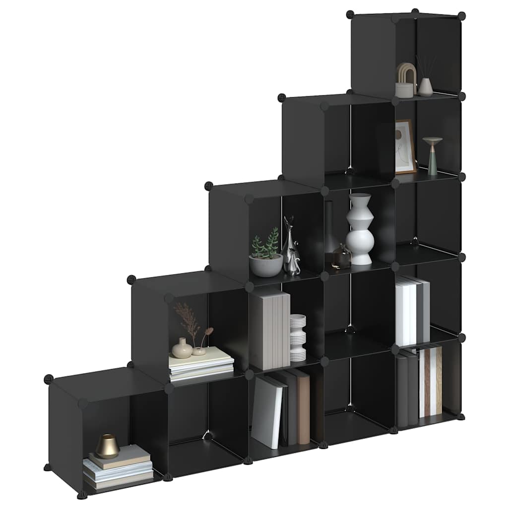 vidaXL Storage Cube Organiser with 15 Cubes Black PP 4