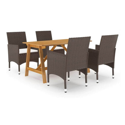 5 Piece Garden Dining Set with Cushions Brown 140 cm table length