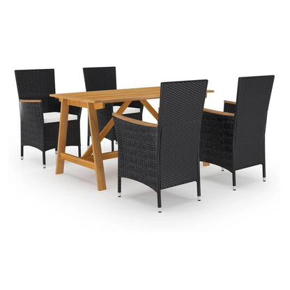 5 Piece Garden Dining Set with Cushions Black 140 cm table length