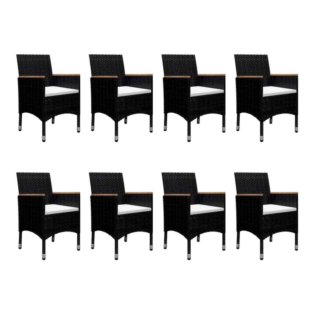 9 Piece Garden Dining Set Poly Rattan and Tempered Glass Black