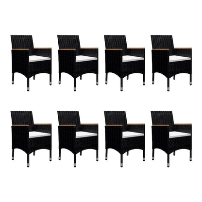 9 Piece Garden Dining Set Poly Rattan and Tempered Glass Black