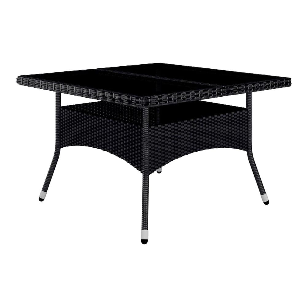 9 Piece Garden Dining Set Poly Rattan and Tempered Glass Black
