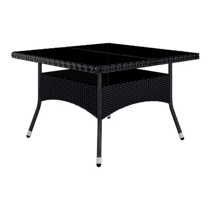 9 Piece Garden Dining Set Poly Rattan and Tempered Glass Black