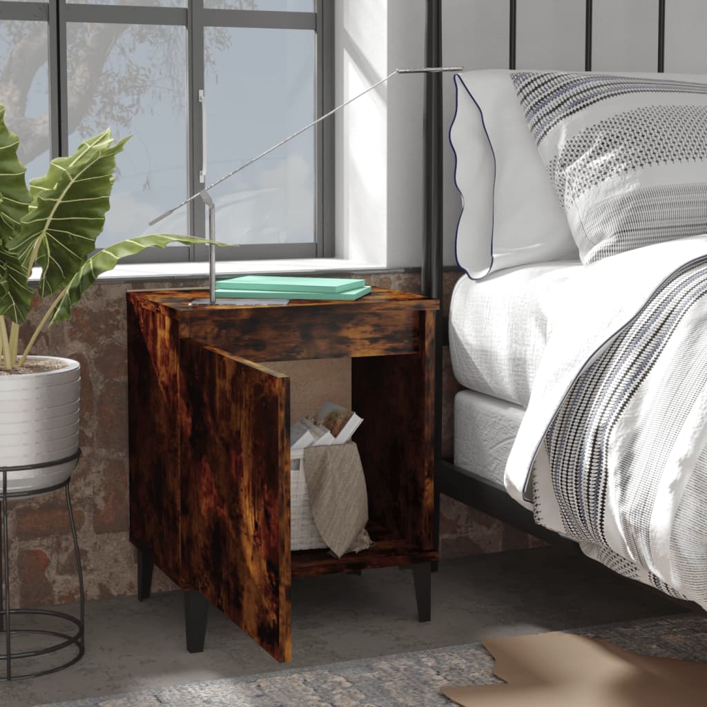 vidaXL Bed Cabinets with Metal Legs Smoked Oak 40x30x50 cm 3