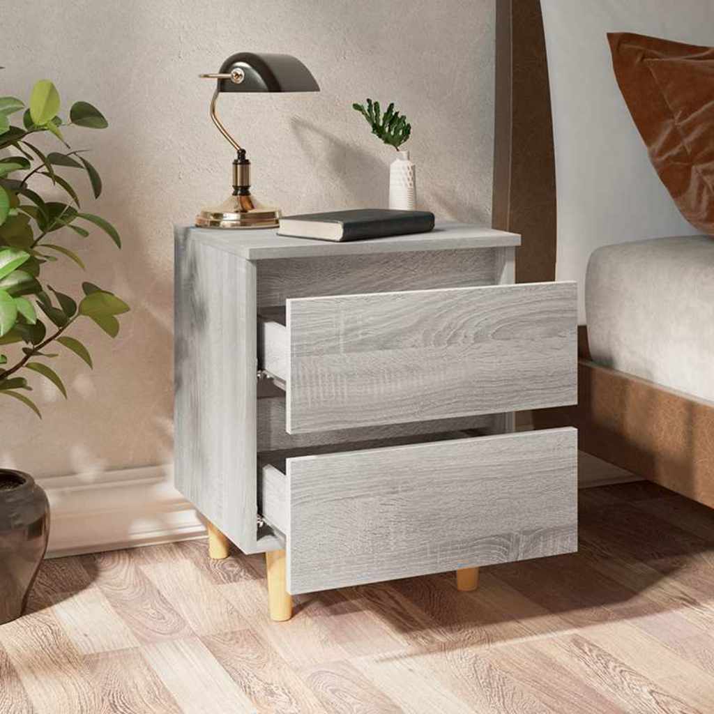 Bed Cabinet with Solid Pinewood Legs 40x35x50 cm Grey sonoma 2