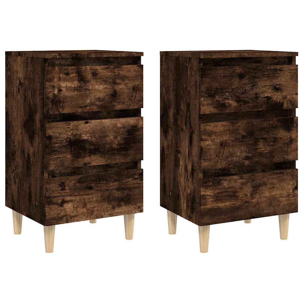 813135 vidaXL Bed Cabinets with Solid Wood Legs 2 pcs Smoked Oak 40x35x69 cm 2
